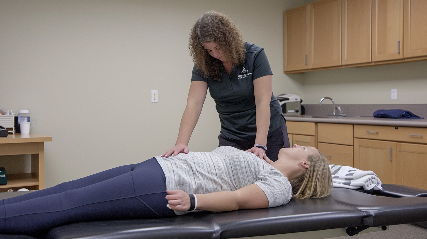 Physical therapist demonstrates flat table position