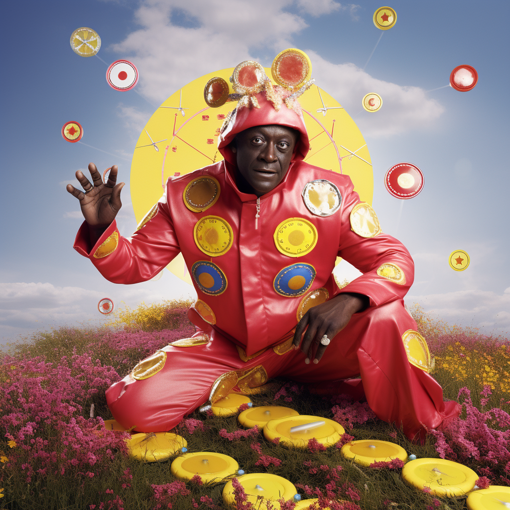 Flavor Flav in Teletubbies Suit with Sundial Necklace