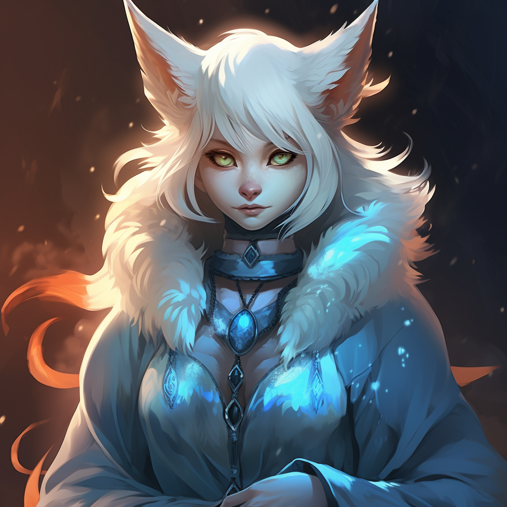 Flirty kitsune mage with blue fur