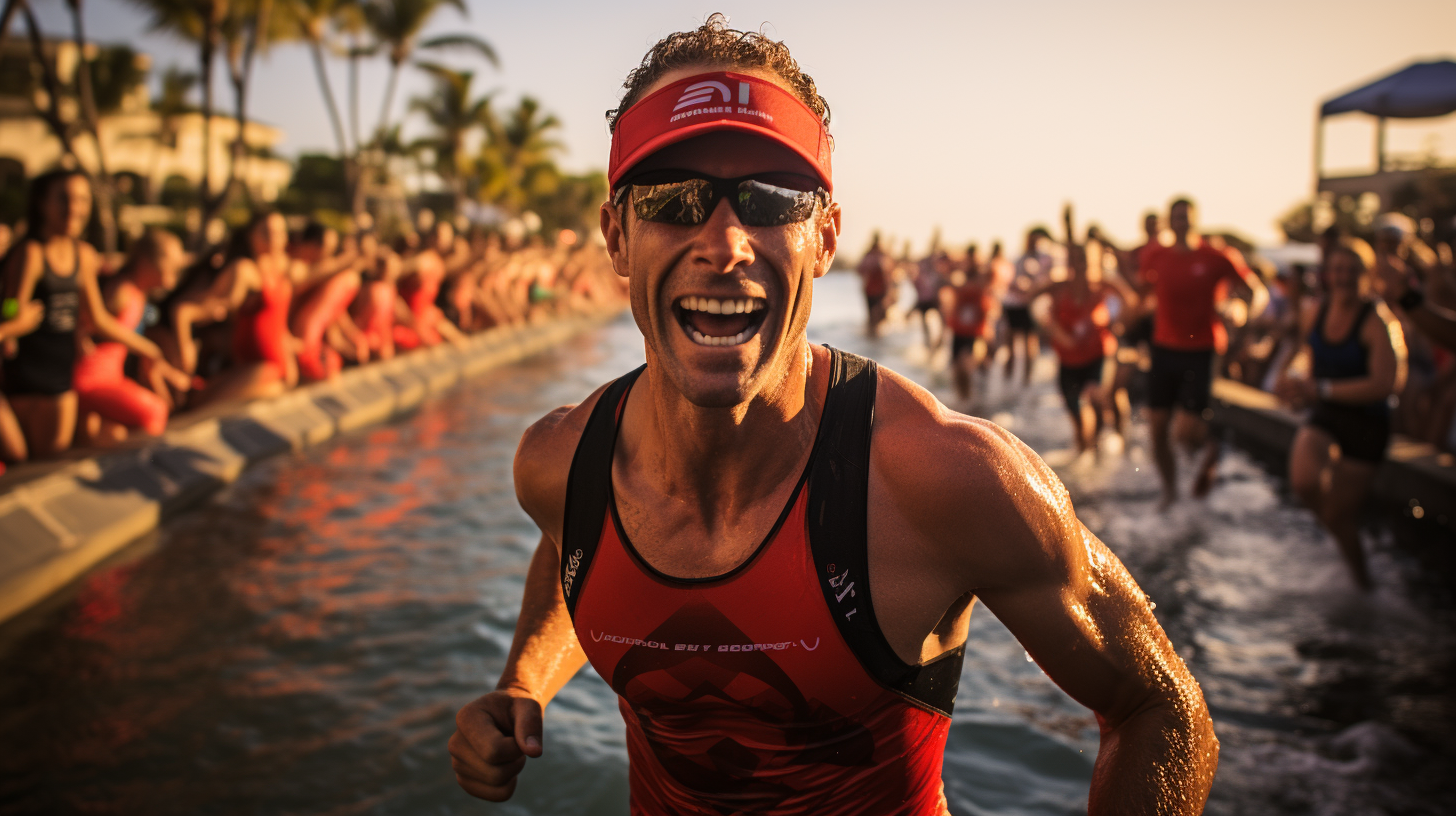 Marathon running race on a floating track in water