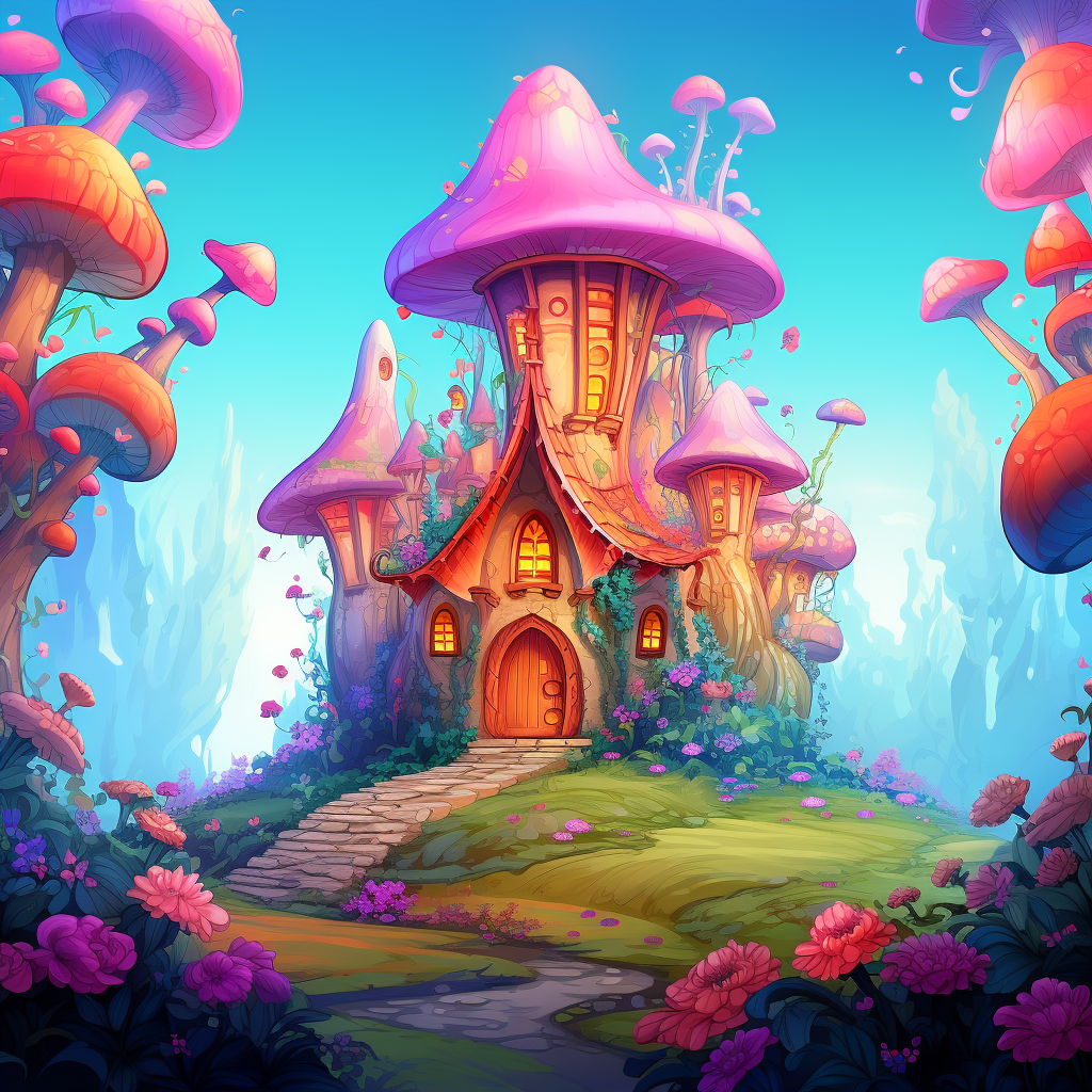 Beautiful fairy homes among blooming flowers