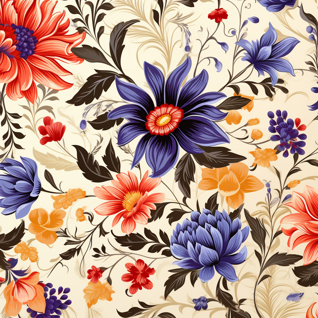 Floral patterns on offwhite background