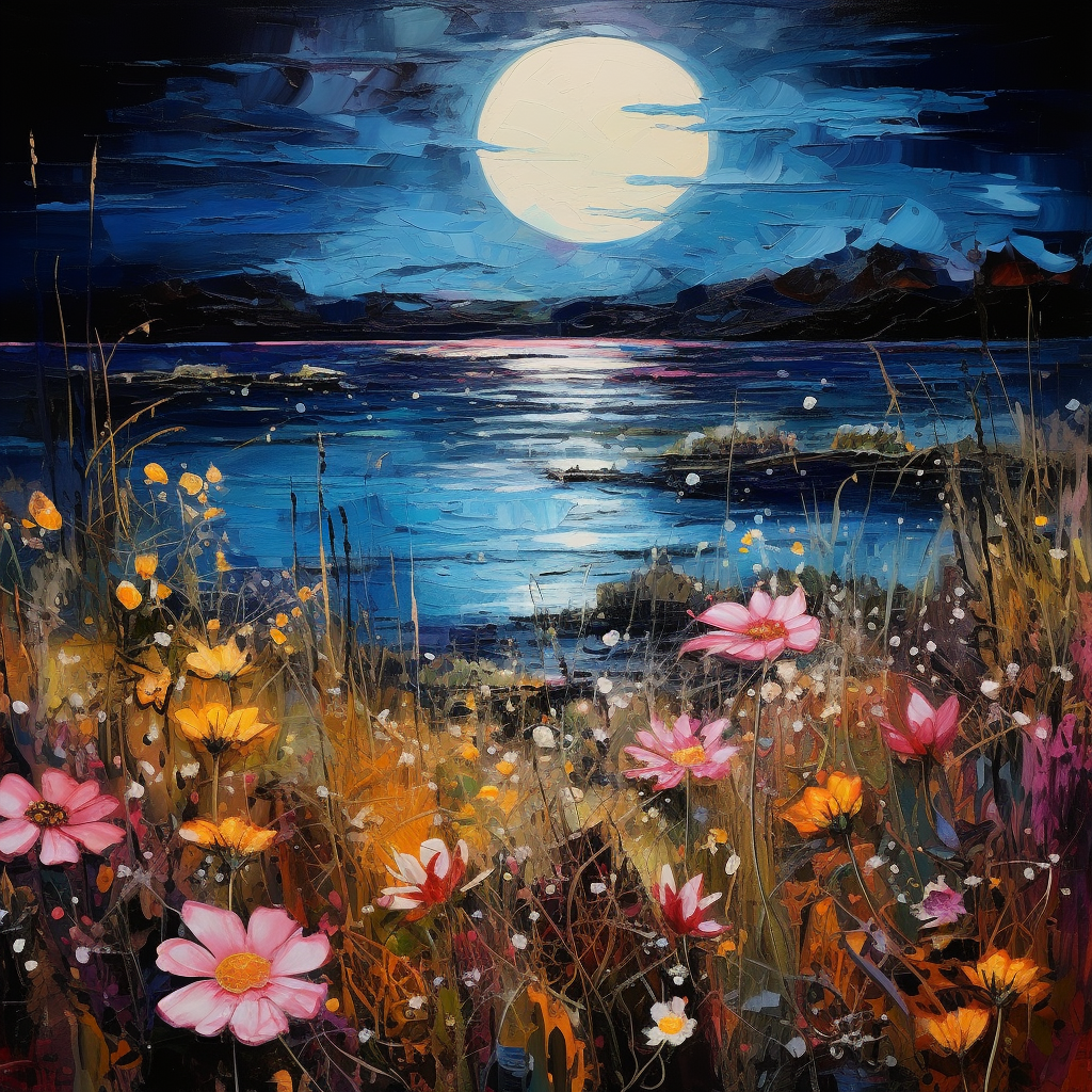 Floral Seaside Landscape at Night