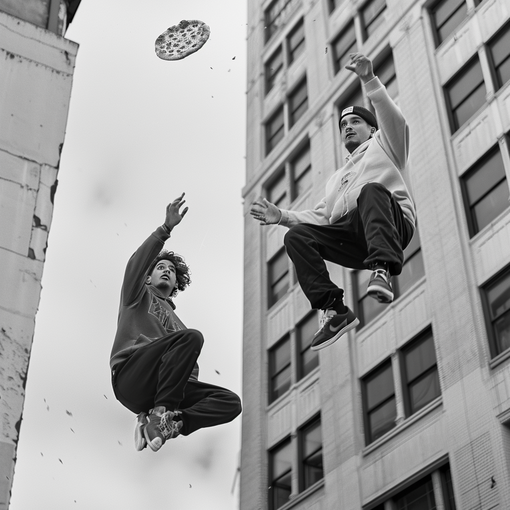 Flying Pizza Dudes Street Photography