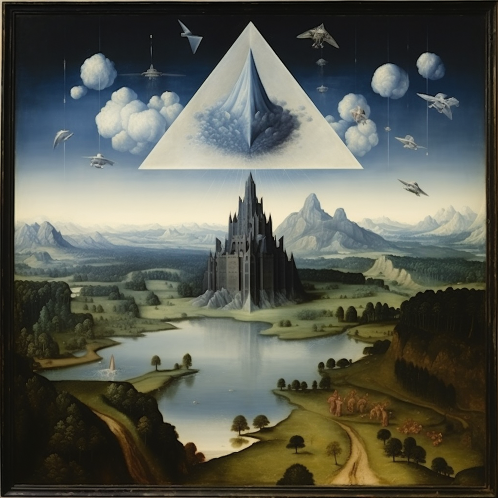 Flying Pyramid Over Landscape  art