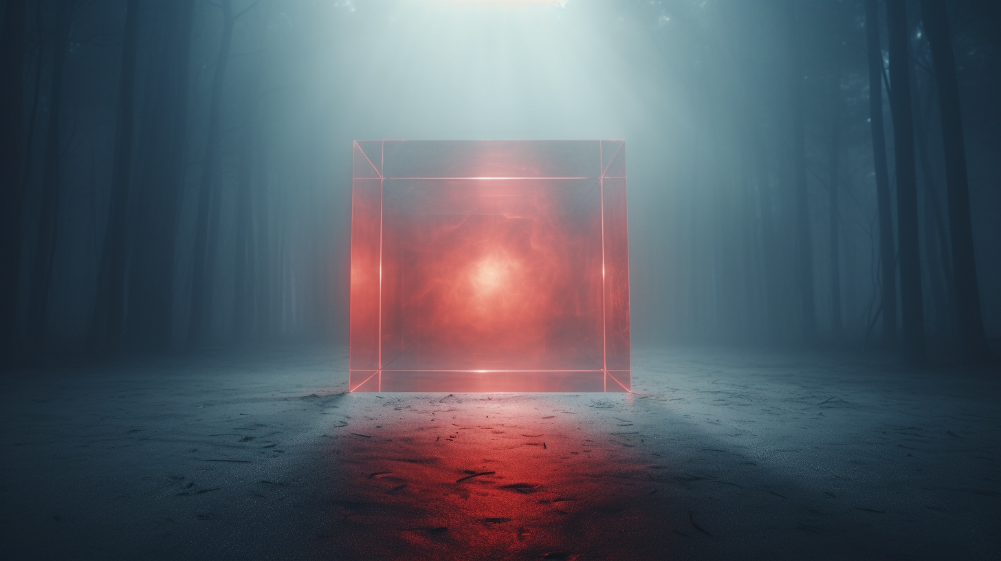 Mysterious glass cube with fog and LED lights