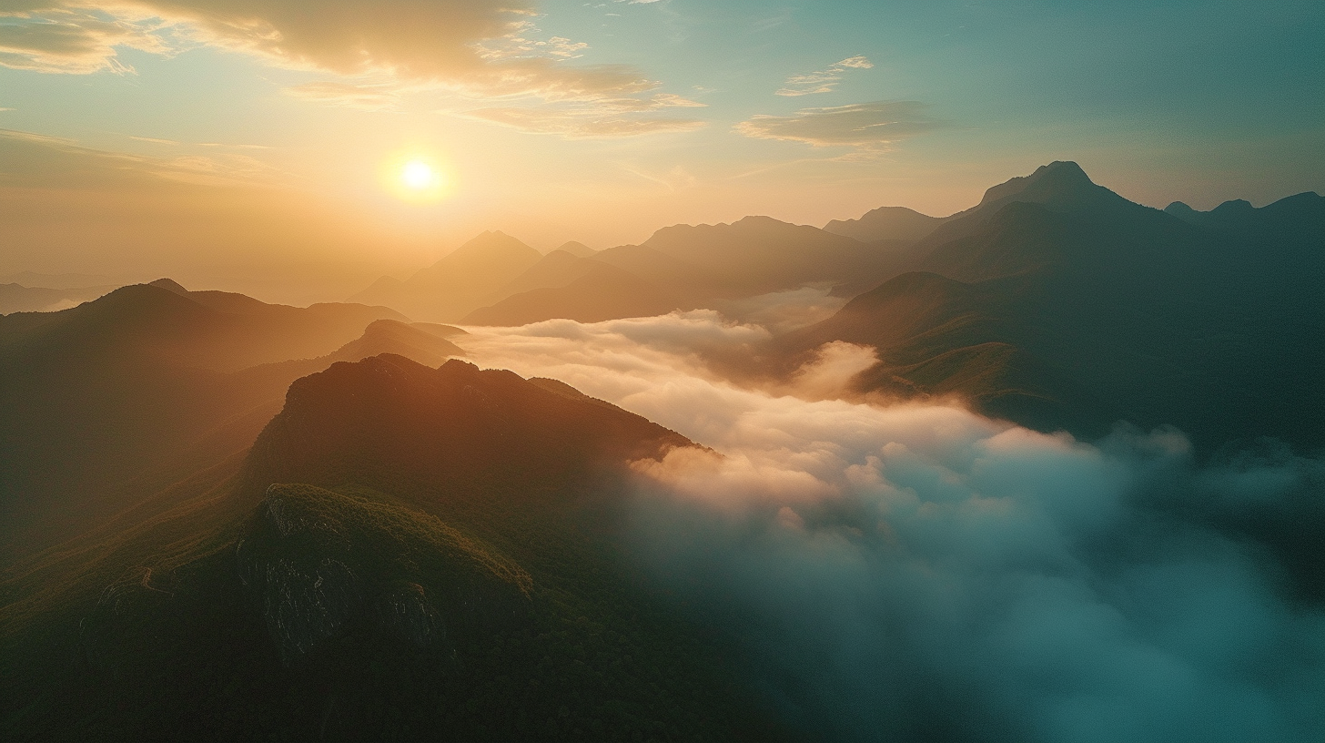 Foggy mountain scene with fog and mountains