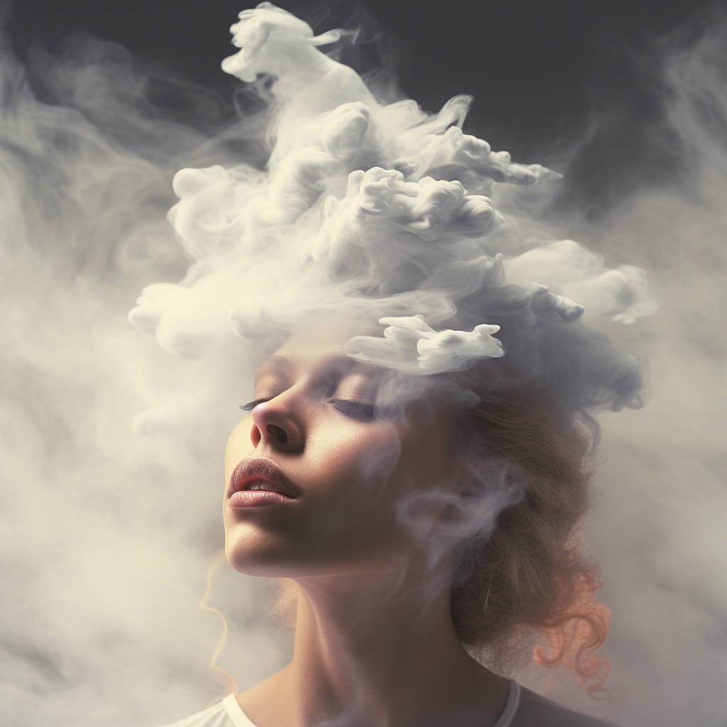 Person Breathing Out Foggy Cloud