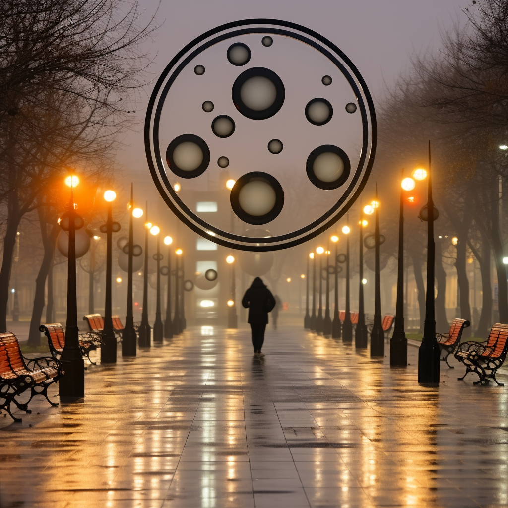 Beautiful art installation in foggy snow