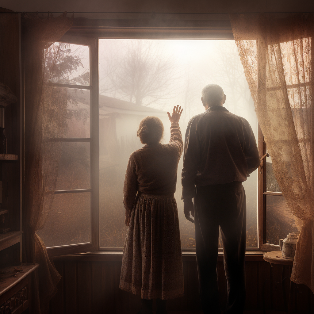 Mother and Father by Foggy Broken Window