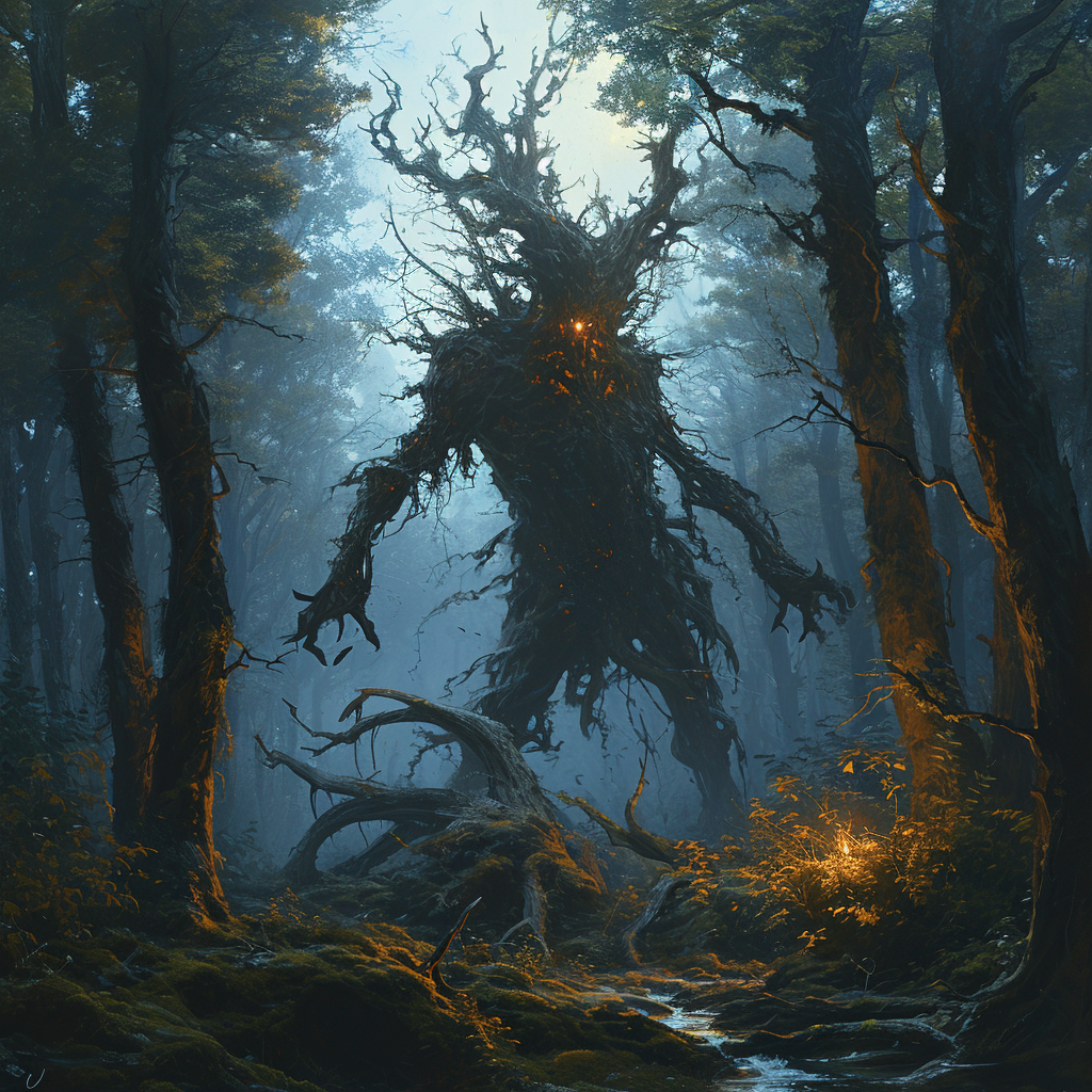 Enigmatic Forest Creature God at Night