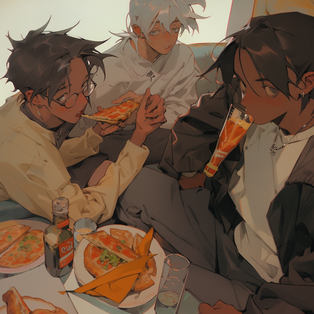 group of boys drinking and eating