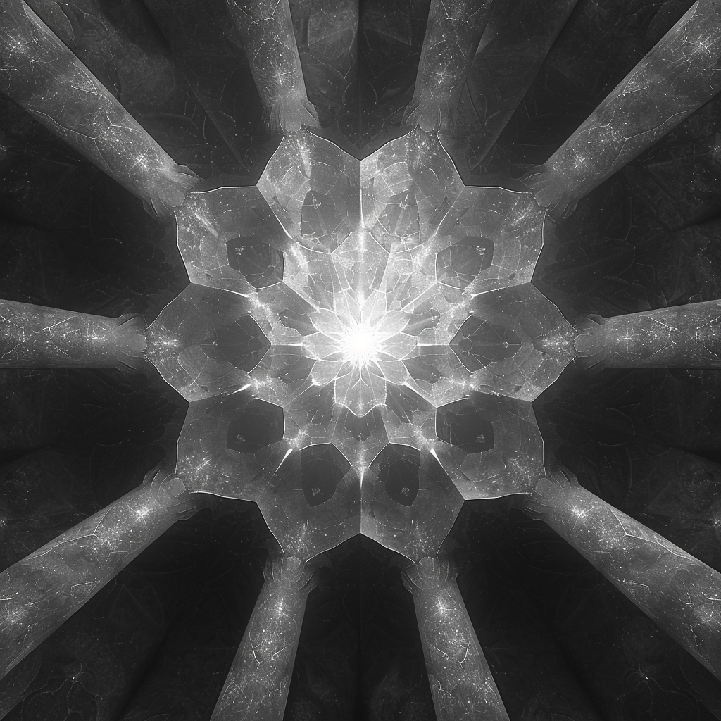 Fractal Mandala Fusion Platonic Solids Monochrome Image