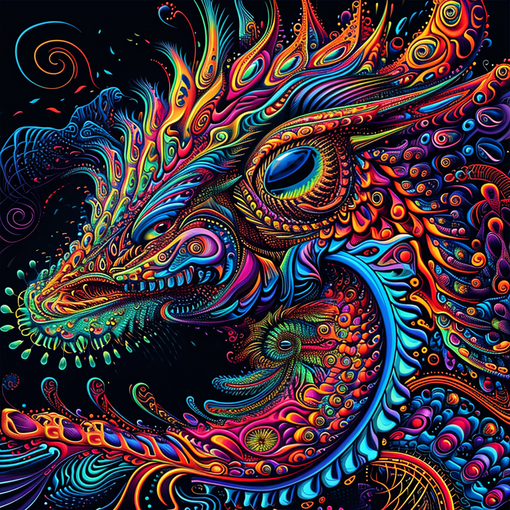 Psychedelic unreal creature in colorful fractal artwork