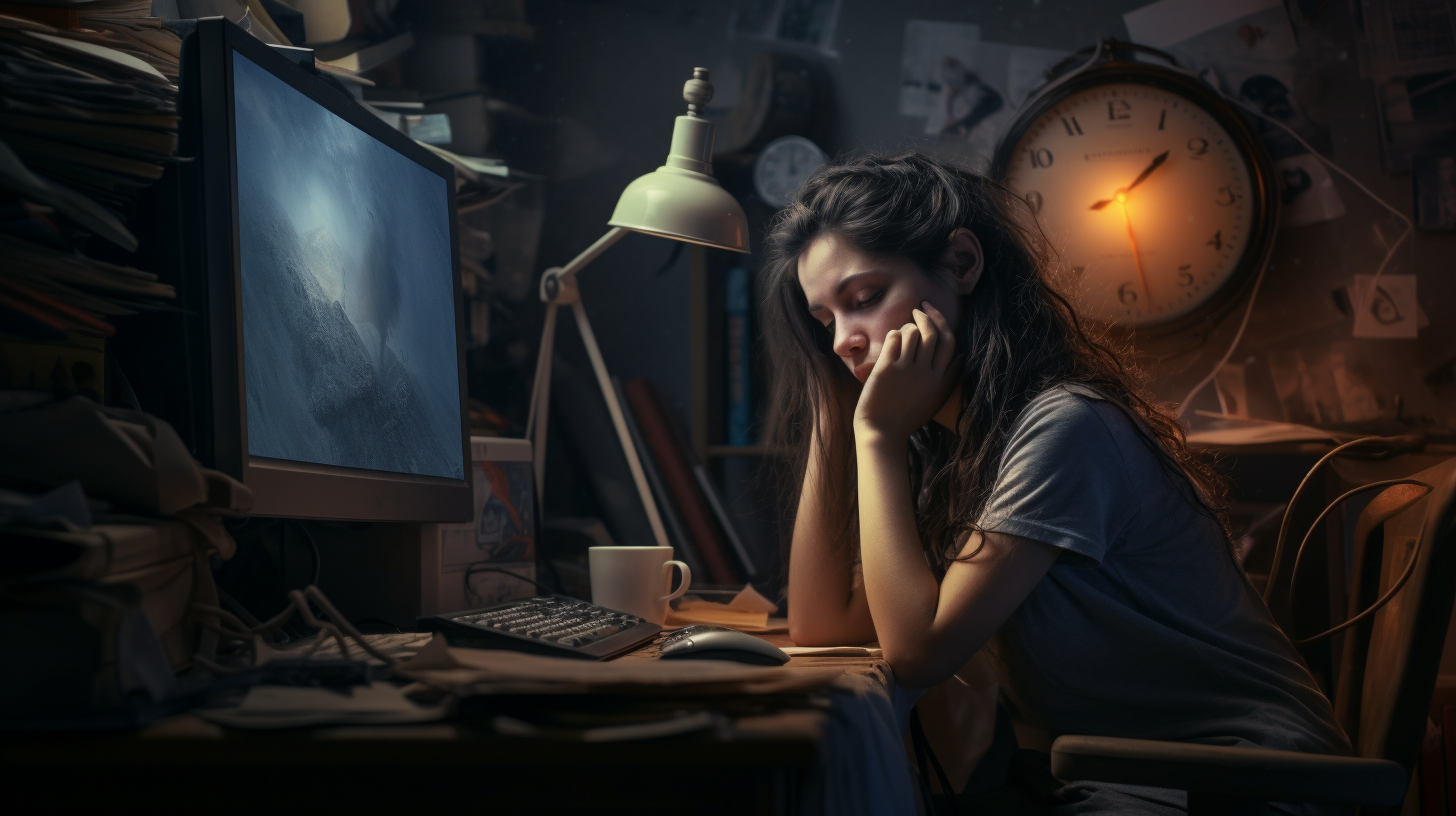 Woman typing on computer at office