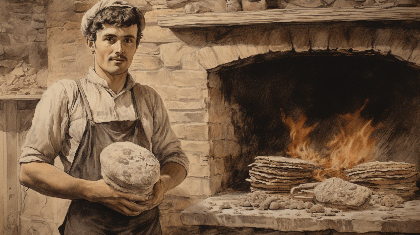 French baker with old stone oven