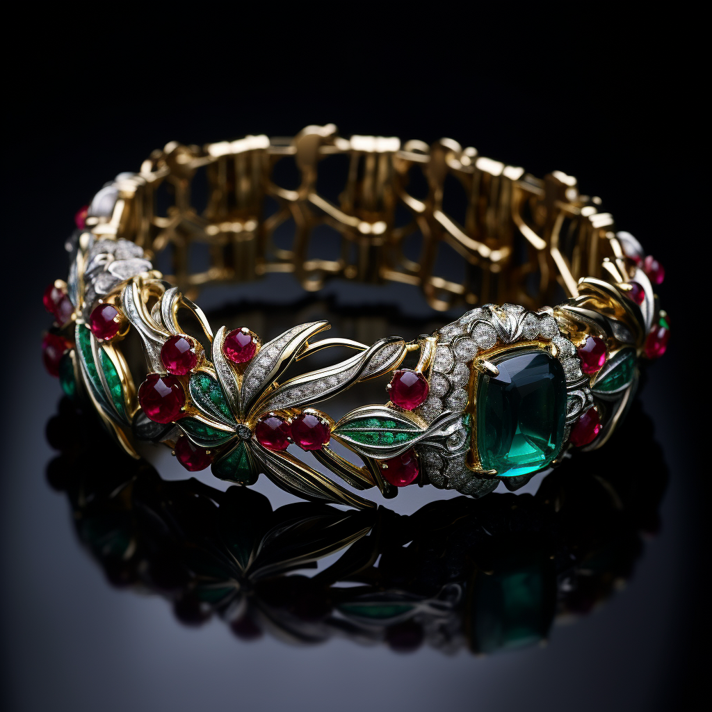 Beautiful French Bracelet with Emerald and Ruby Stones