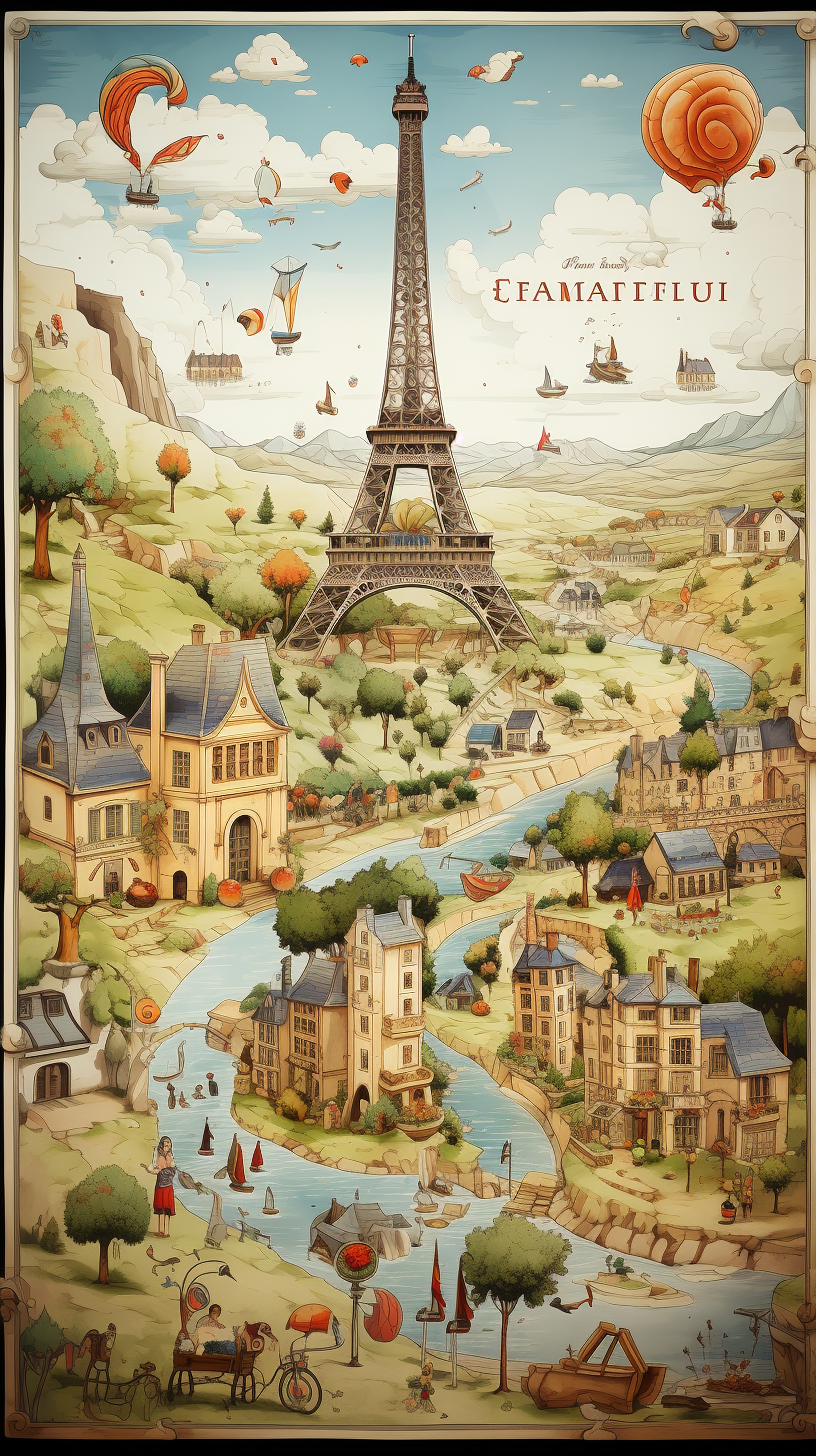 Comic-style blend depicting France's charm