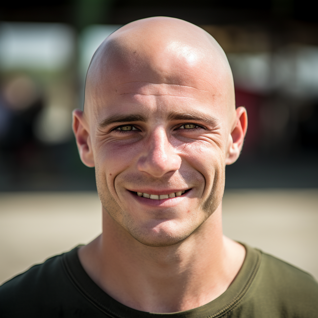 Smiling French Pale Man on Military Training Ground