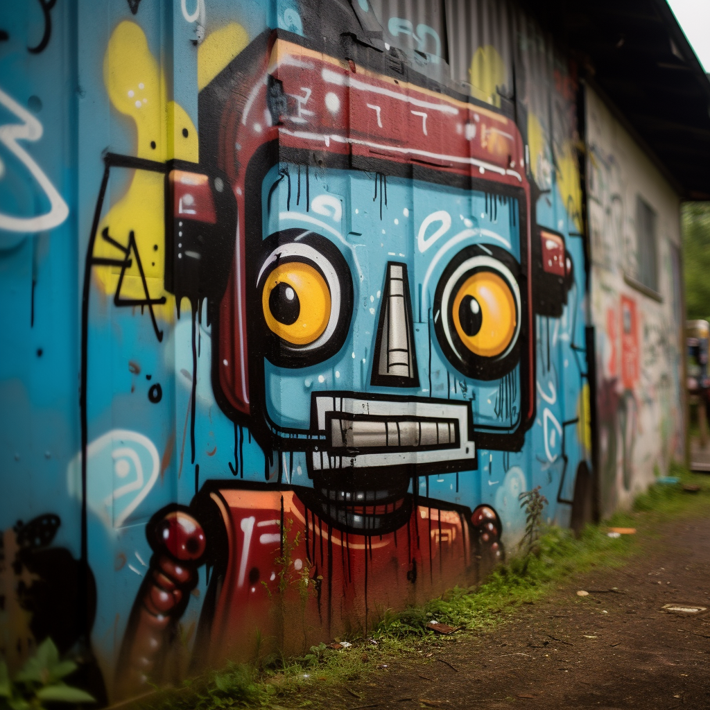 Robot painted in friendly graffiti style