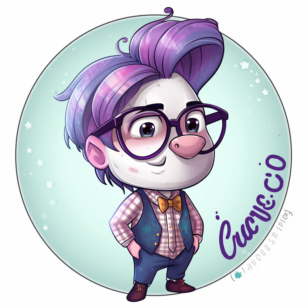 Cute Cartoonish Friendly Unicorn with Beard and Glasses