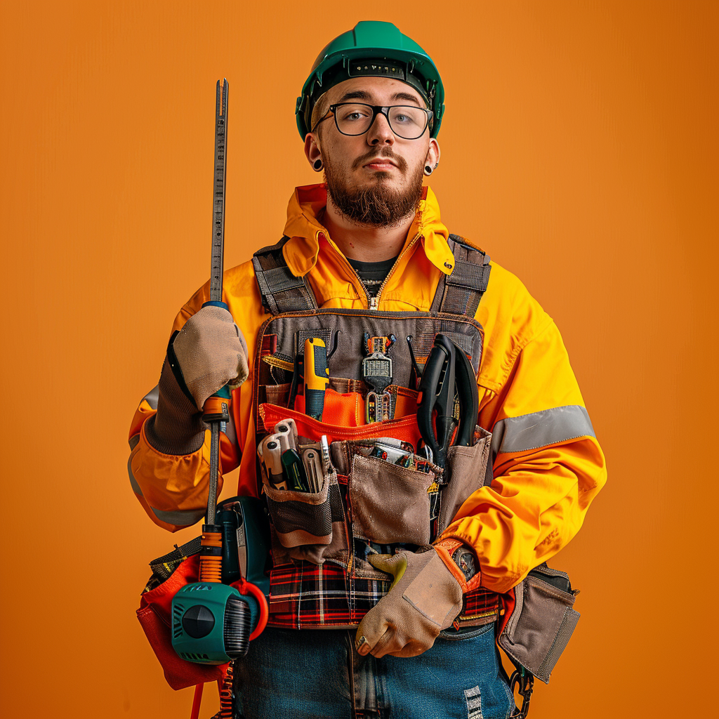 Smiling construction worker with tools