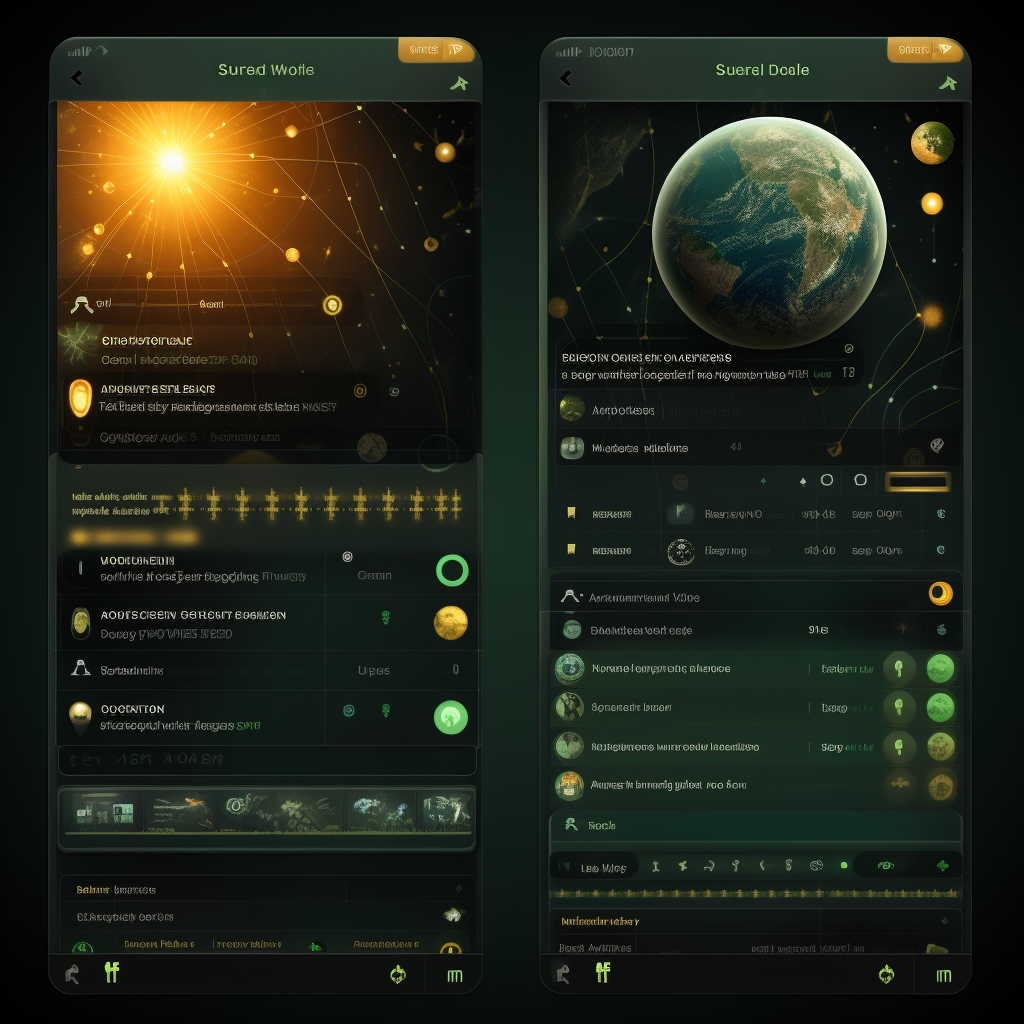 Simple mobile UI design with solarpunk aesthetic