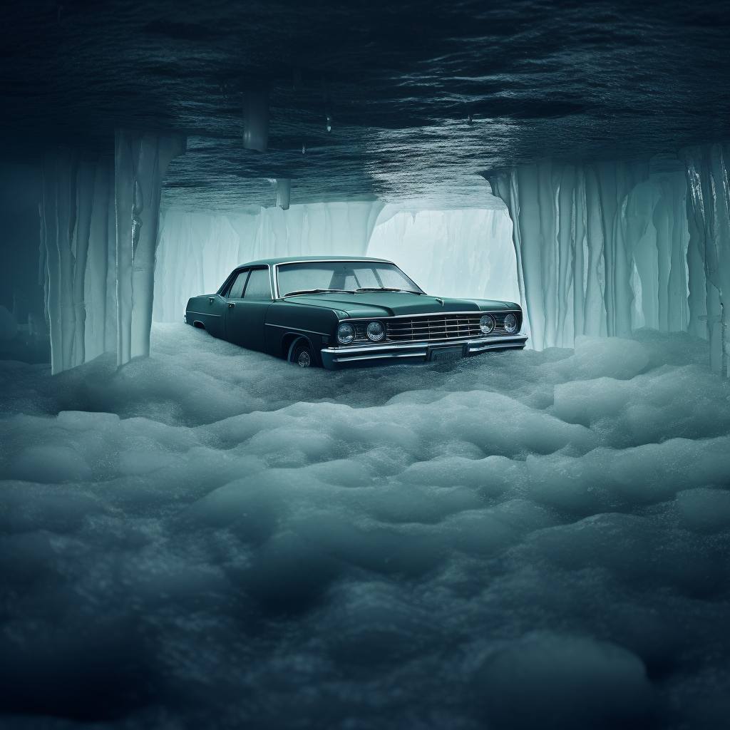 Car frozen in block of ice