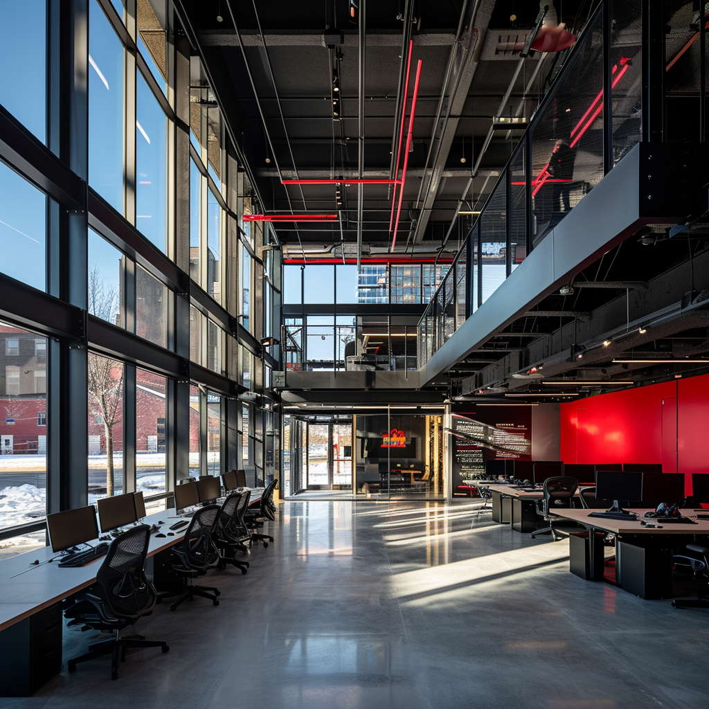 Modern game development building interior in Fulton Market