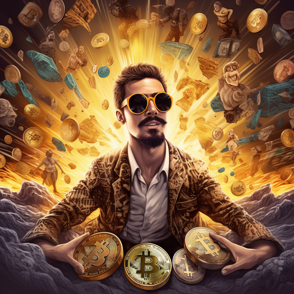 Funny crypto bitcoins illustration