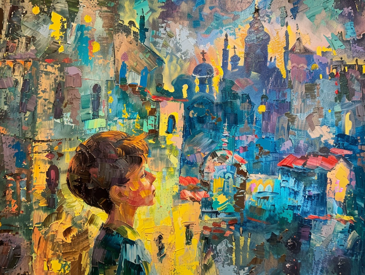 Child and Cathedral Oil Painting