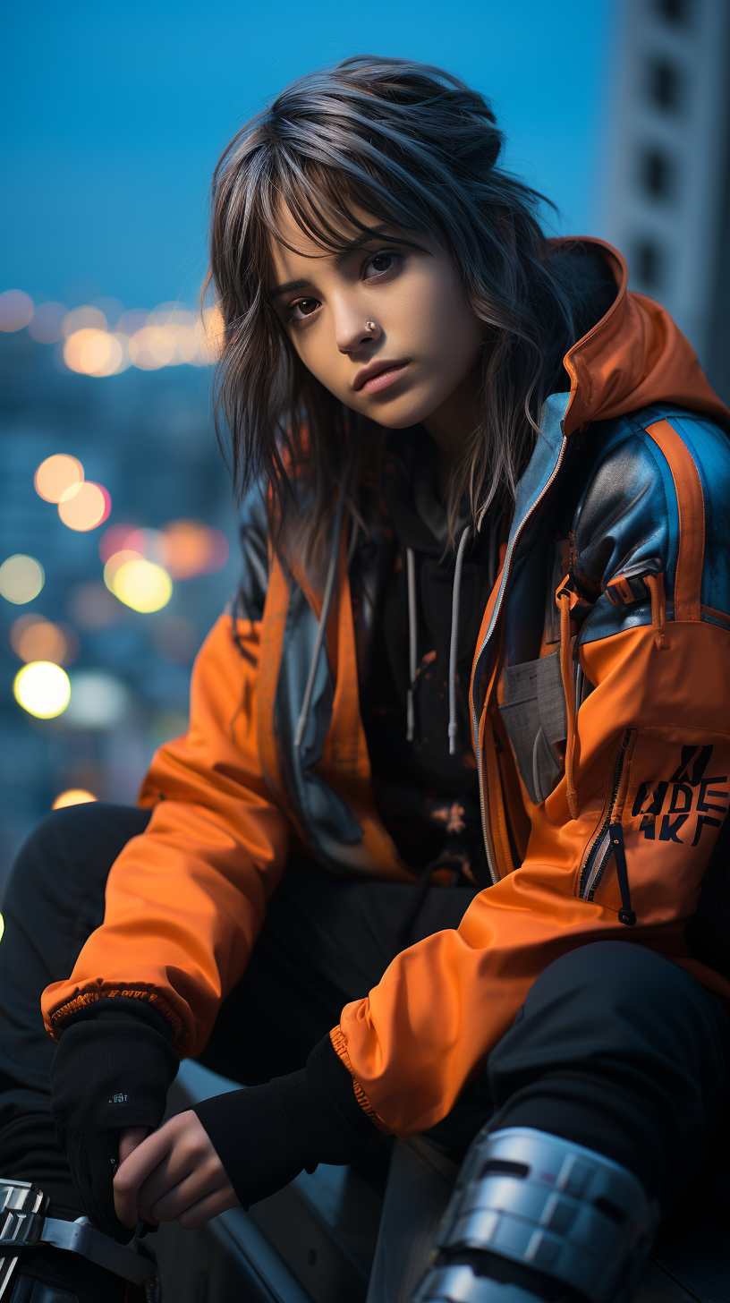 Woman with Cyberpunk Style on Rooftop