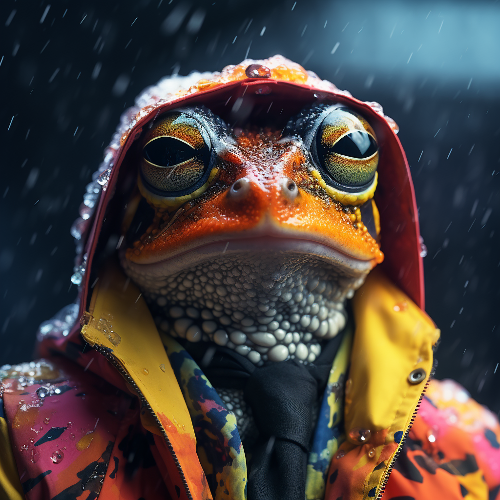 Futurist Frog in Rubber Suit Snow Storm