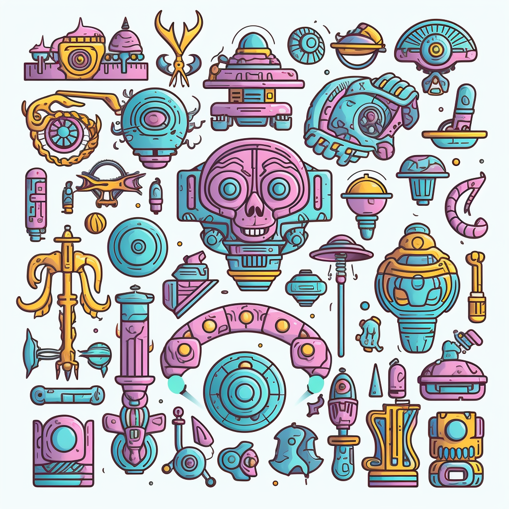 Futuristic Ancient Artifacts Sticker Pastel Vector