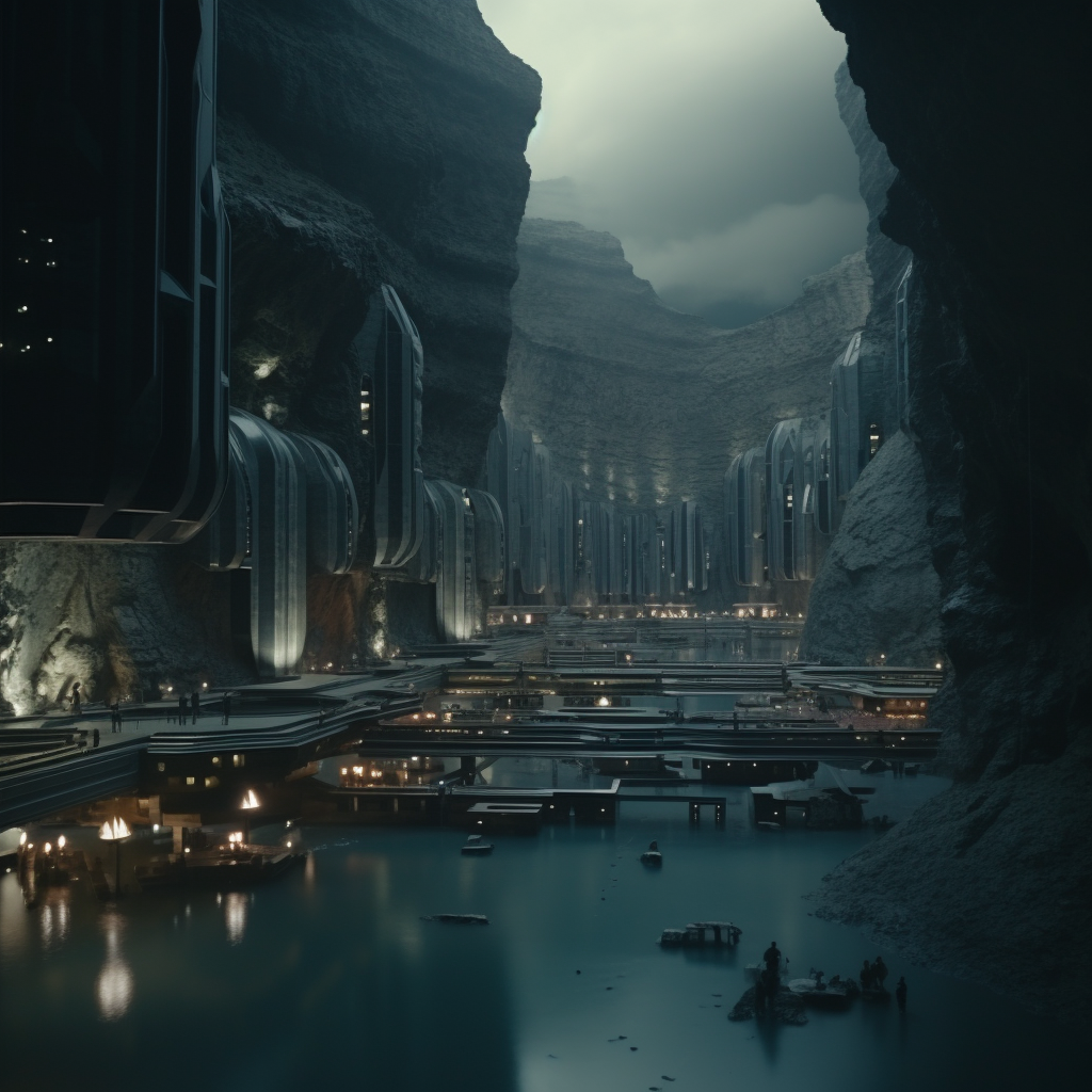 Futuristic Cave with Scifi Architecture City