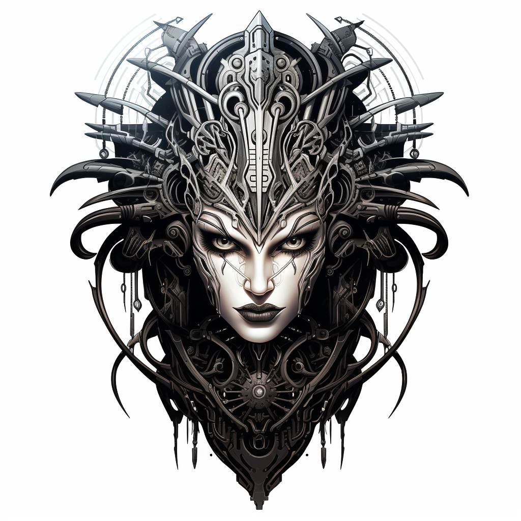 Futuristic cyber gothic black metal tattoo design