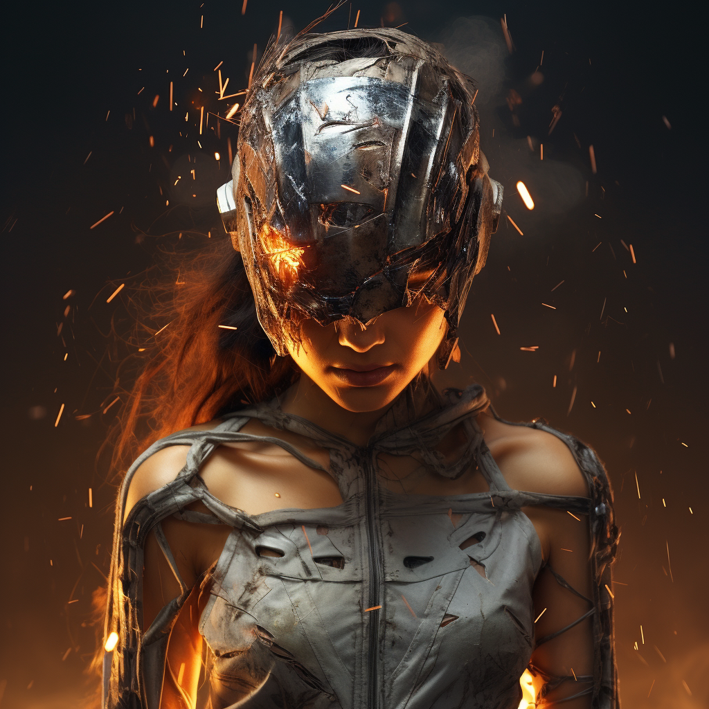 Woman working with futuristic helmet  ?