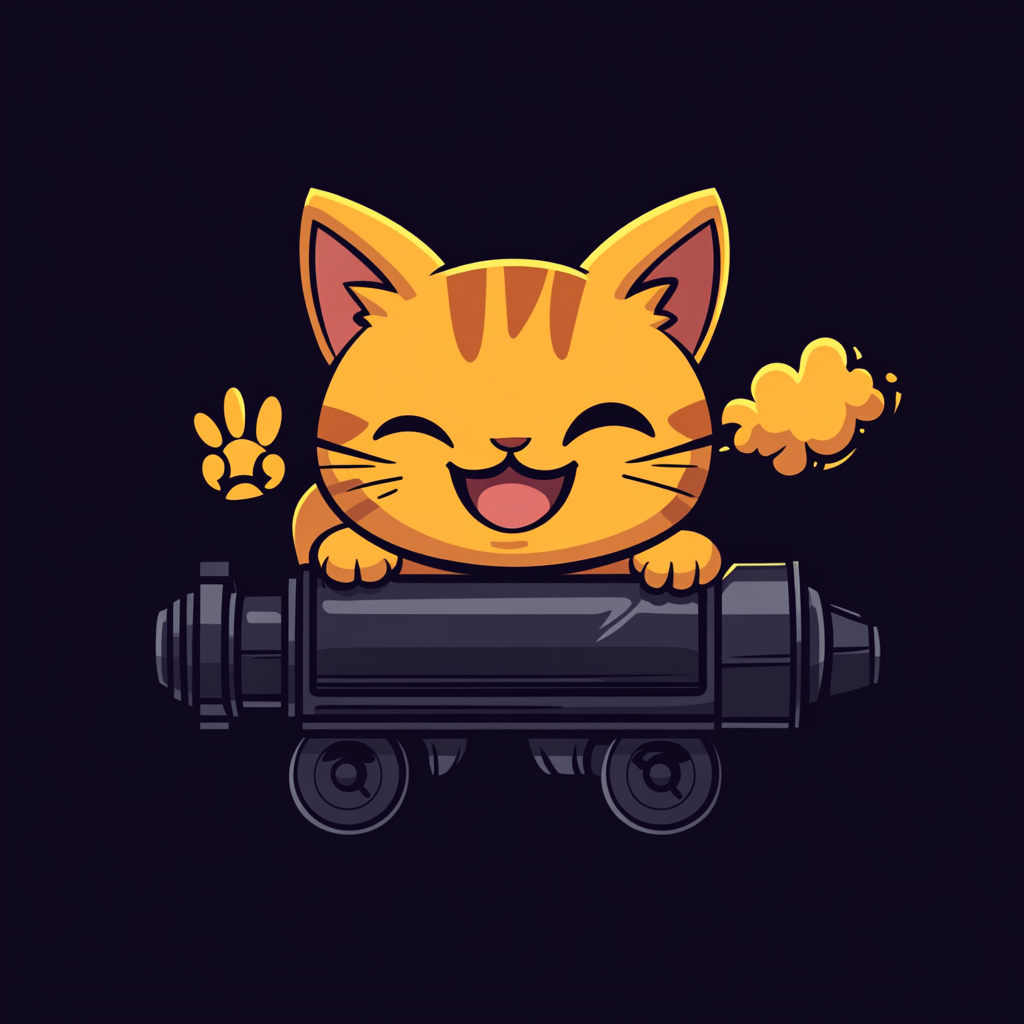 Cute kitten logo design shooting cannon