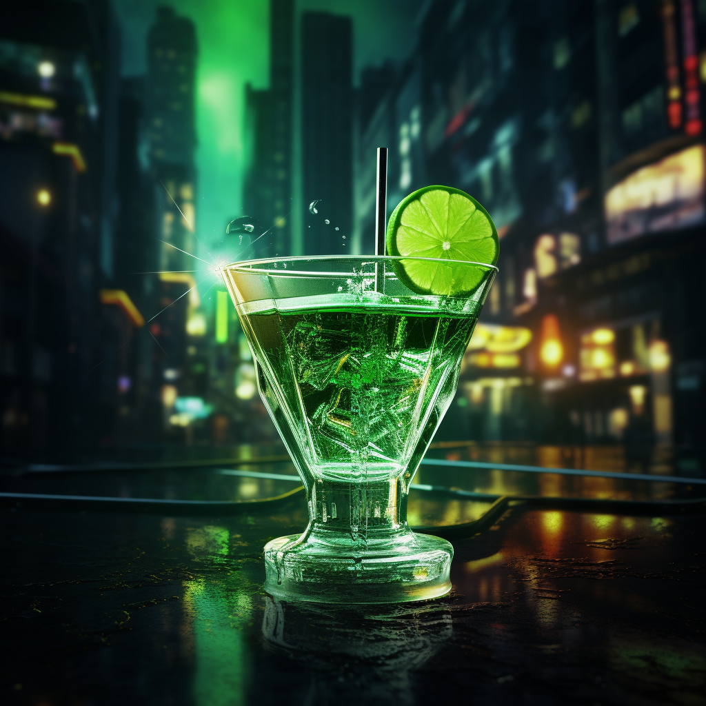 Futuristic metallic gin lemon in green environment