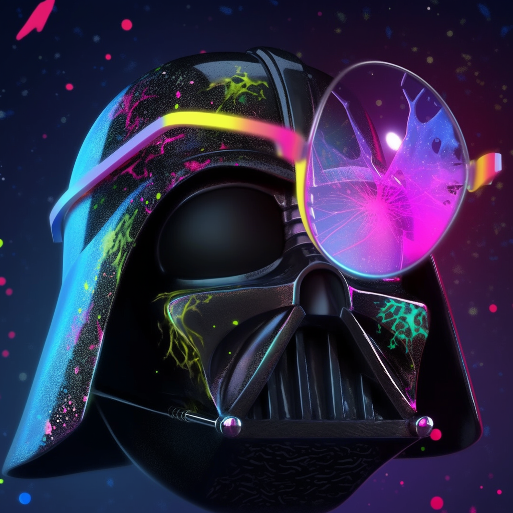 Futuristic Darth Vader with neon goggles