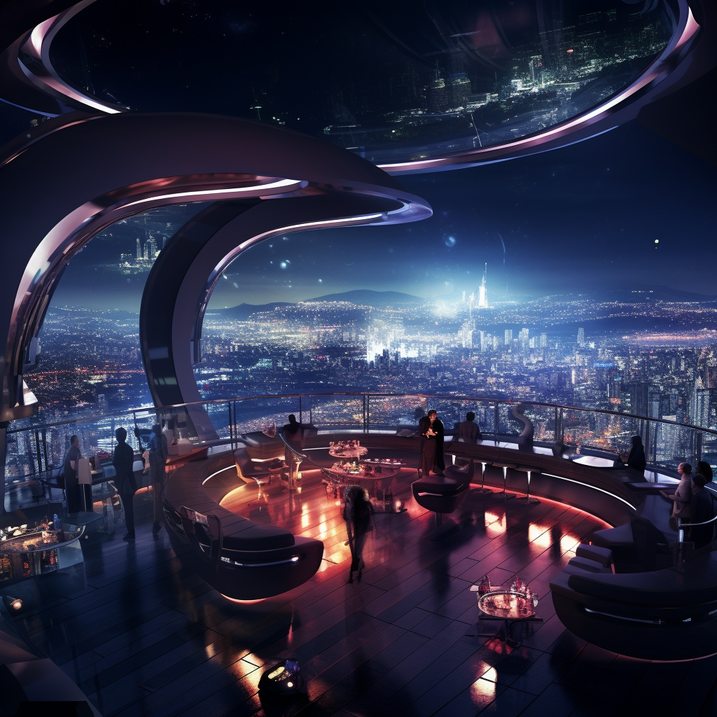 Futuristic Nightclub with City View