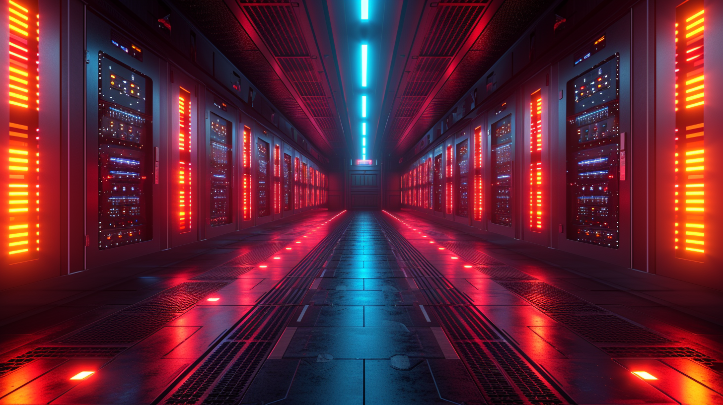 Futuristic Server Room with Holographic Displays