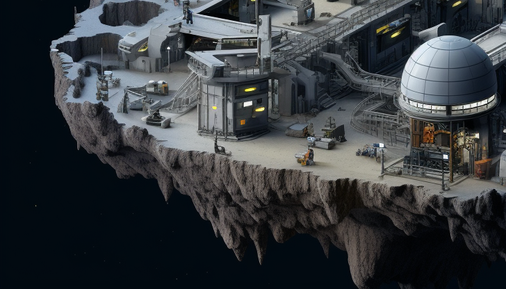 An intricate underground moon base voxel art