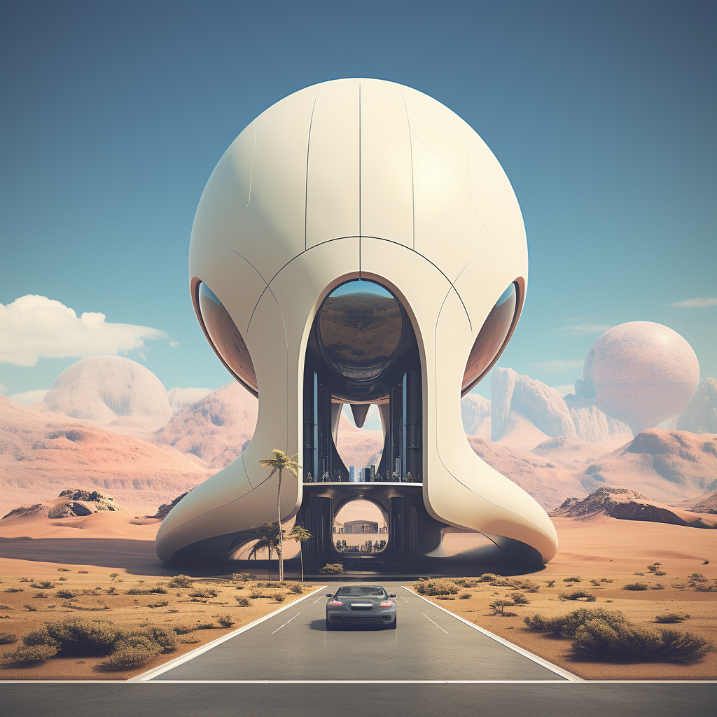 Futuristic album art on solid background