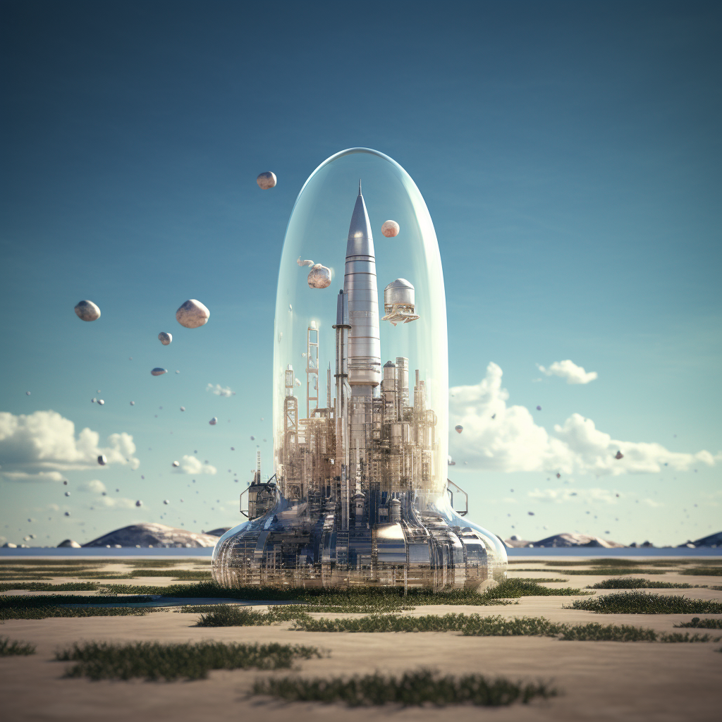 Futuristic building landscape with PET bottle