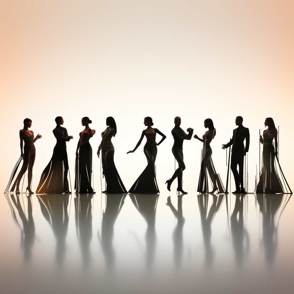 Futuristic silhouettes of people dancing