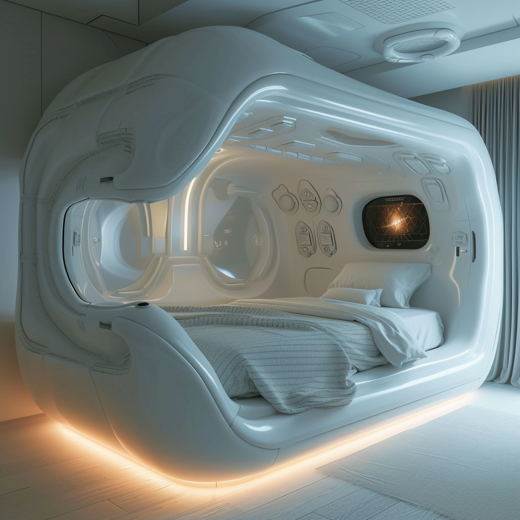 Futuristic white bed with latest technology