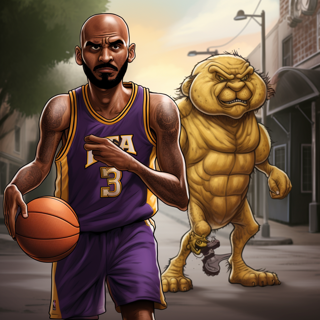 Garfield playing basketball with Kobe Bryant