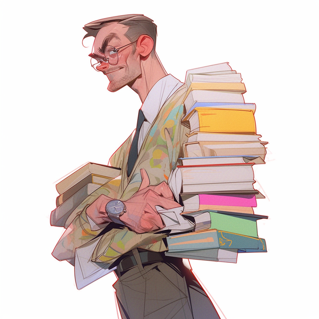 Sketch of a gay male professor in the library