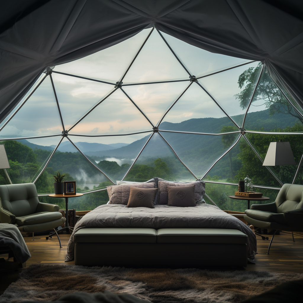 Geodome interior with stunning mountain views